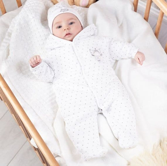 Unisex Baby White Tiny Bear Pram Suit