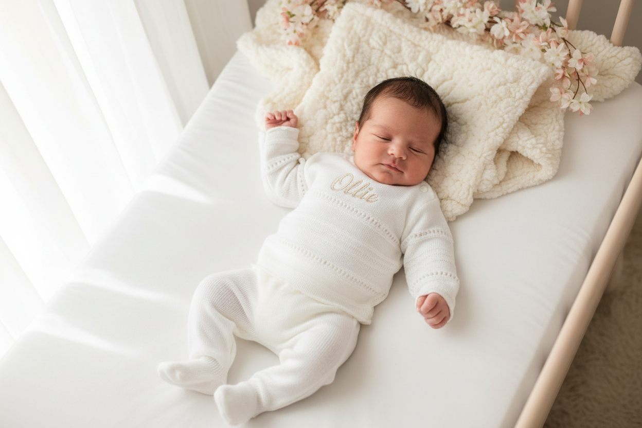 Unisex Baby White Knitted Pointelle Two Piece