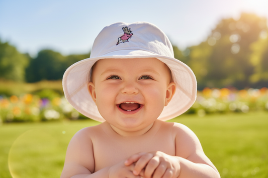 White Baby Cotton Bucket Hat With Pink Rabbit