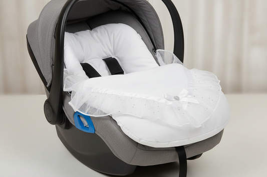 Unisex Baby White Organza Sparkle & Lace 3 Point Harness Car Seat Footmuff /Cosytoes