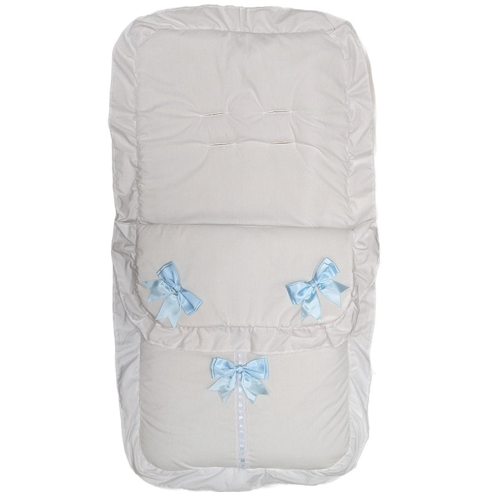 Baby Boys Plain White And Blue 3 Bow Universal Footmuff/Cosytoes