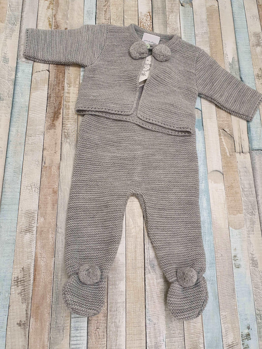 Baby Boys Grey Knitted Pom Pom Set
