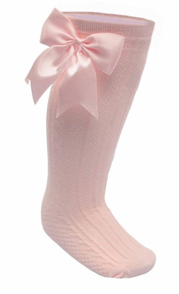 Pink Knee Length Socks With Ribbon Bow