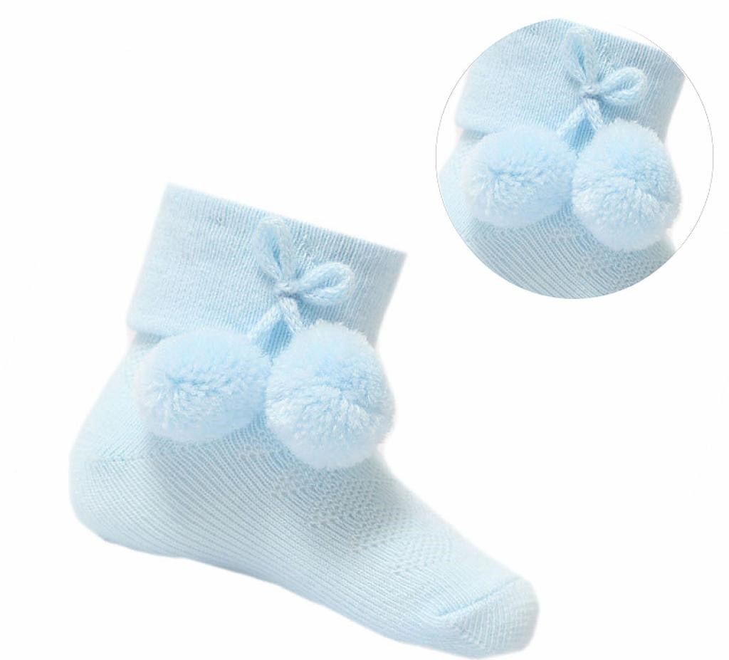 Baby Blue Pom Pom Ankle Socks - Nana B Baby & Childrenswear Boutique