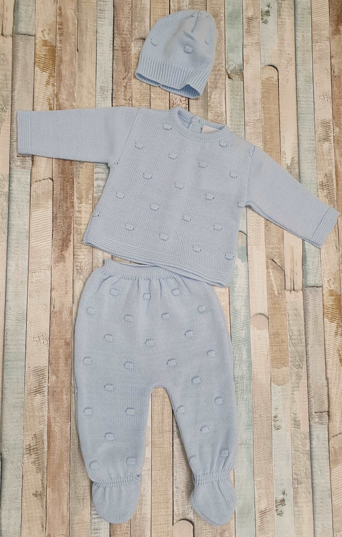 Baby Boys 3 Piece Blue Bobble Knitted Set - Nana B Baby & Childrenswear Boutique