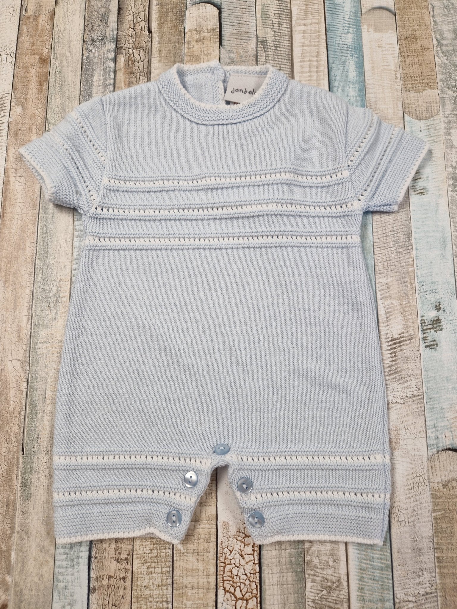 Baby Boys Blue And White Trim Pointelle Romper - Nana B Baby & Childrenswear Boutique