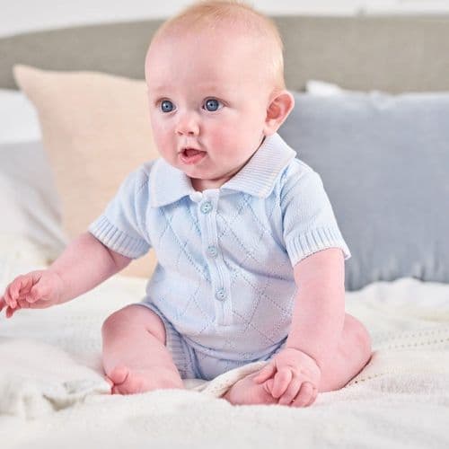 Baby boys Blue Diamond Design Romper - Nana B Baby & Childrenswear Boutique