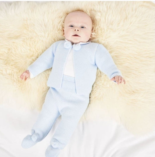 Baby Boys Blue Knitted Pom Pom Set - Nana B Baby & Childrenswear Boutique