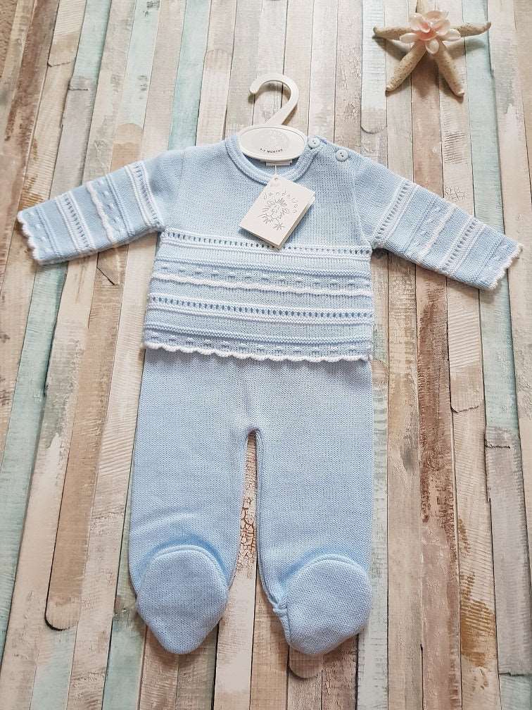 Baby Boys Blue & White Knitted Pointelle Two Piece Set - Nana B Baby & Childrenswear Boutique
