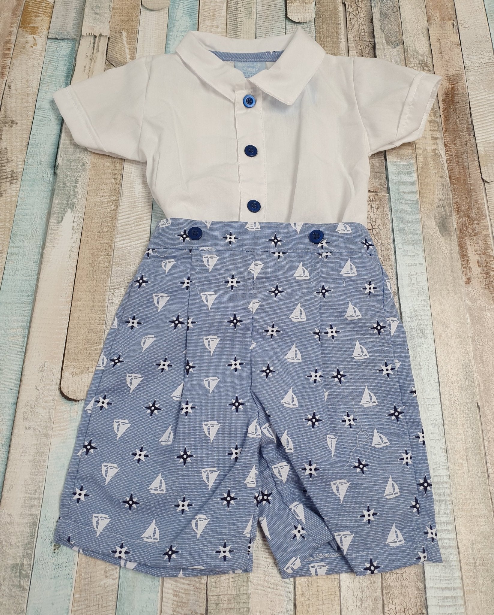 Baby Boys Denim Blue Boat Short Set - Nana B Baby & Childrenswear Boutique