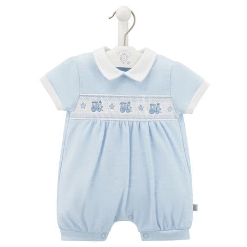 Baby Boys Gingham Checked Train Romper - Nana B Baby & Childrenswear Boutique