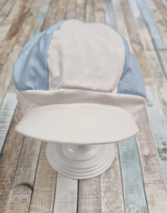 Baby Boys White And Blue Baker Boy Cap - Nana B Baby & Childrenswear Boutique