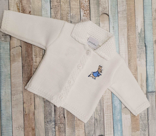 Baby Boys white Cardigan With Blue Rabbit - Nana B Baby & Childrenswear Boutique