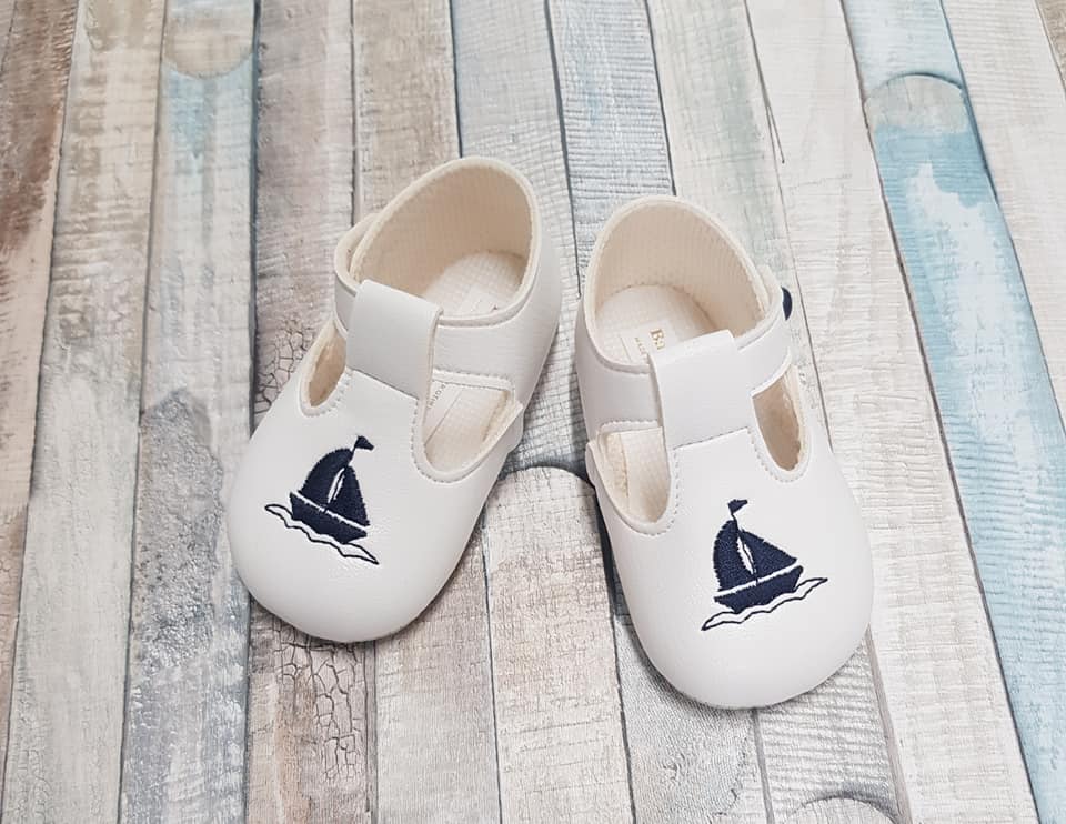 Baby Boys White & Navy T Bar Soft Sole Shoe - Nana B Baby & Childrenswear Boutique