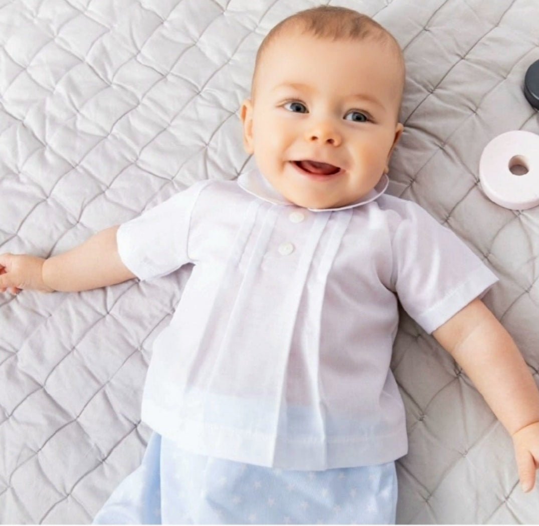 Baby Boys White Shirt & Blue Short Set - Nana B Baby & Childrenswear Boutique