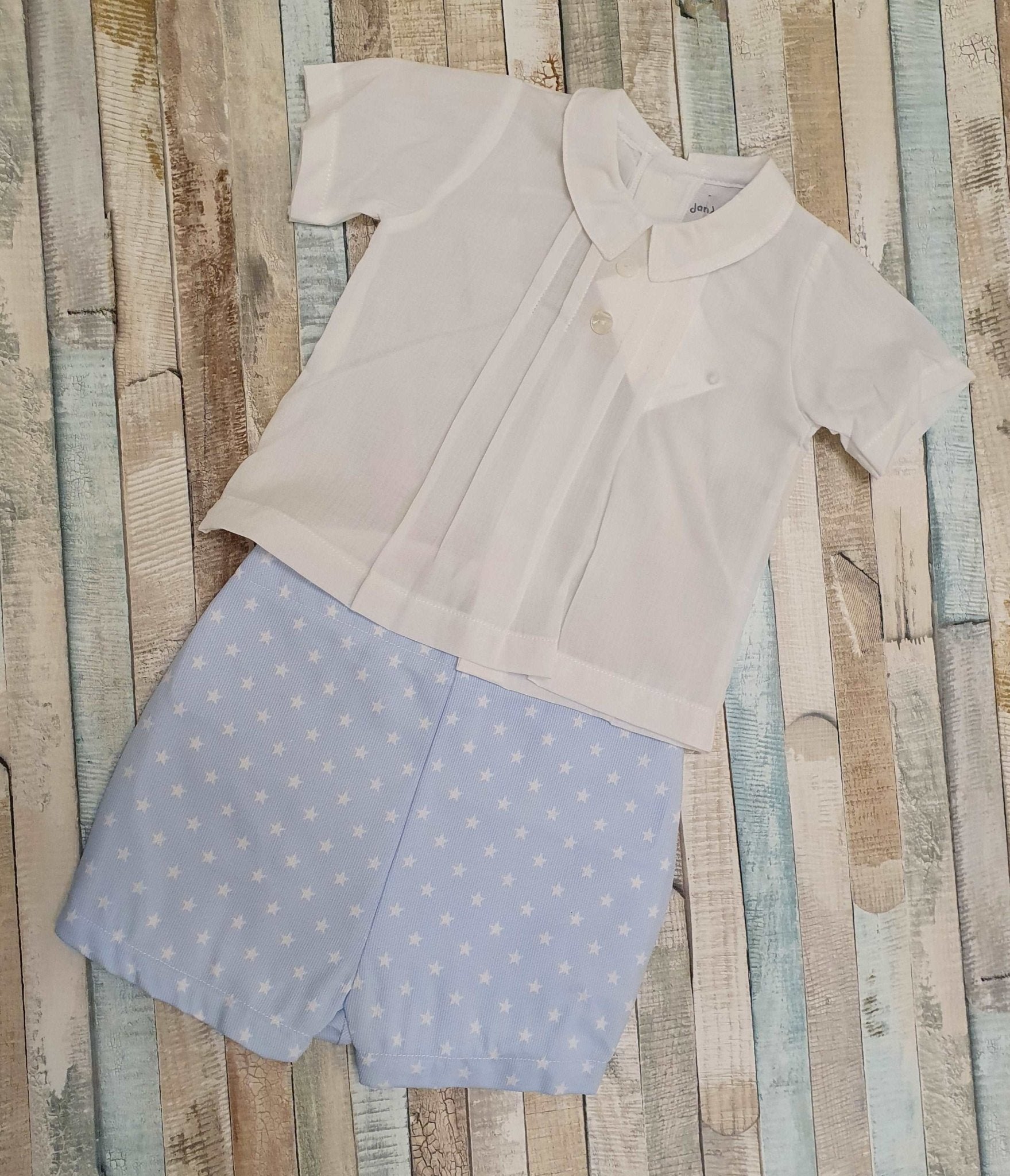 Baby Boys White Shirt & Blue Short Set - Nana B Baby & Childrenswear Boutique
