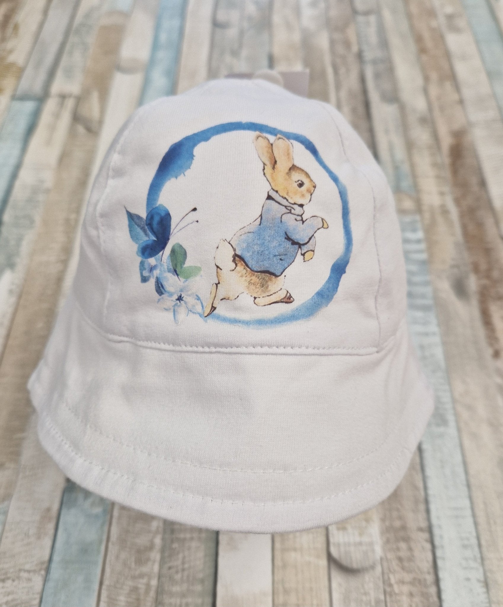 Baby Boys White Sunhat With Printed Blue Rabbit Design - Nana B Baby & Childrenswear Boutique