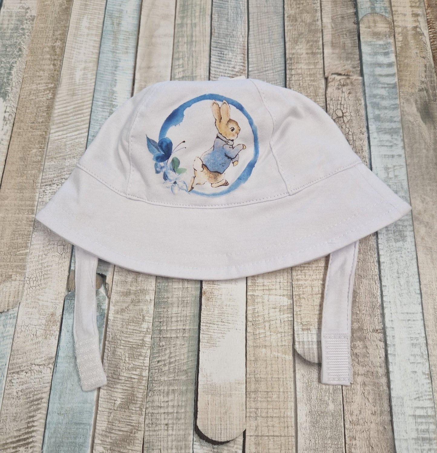 Baby Boys White Sunhat With Printed Blue Rabbit Design - Nana B Baby & Childrenswear Boutique