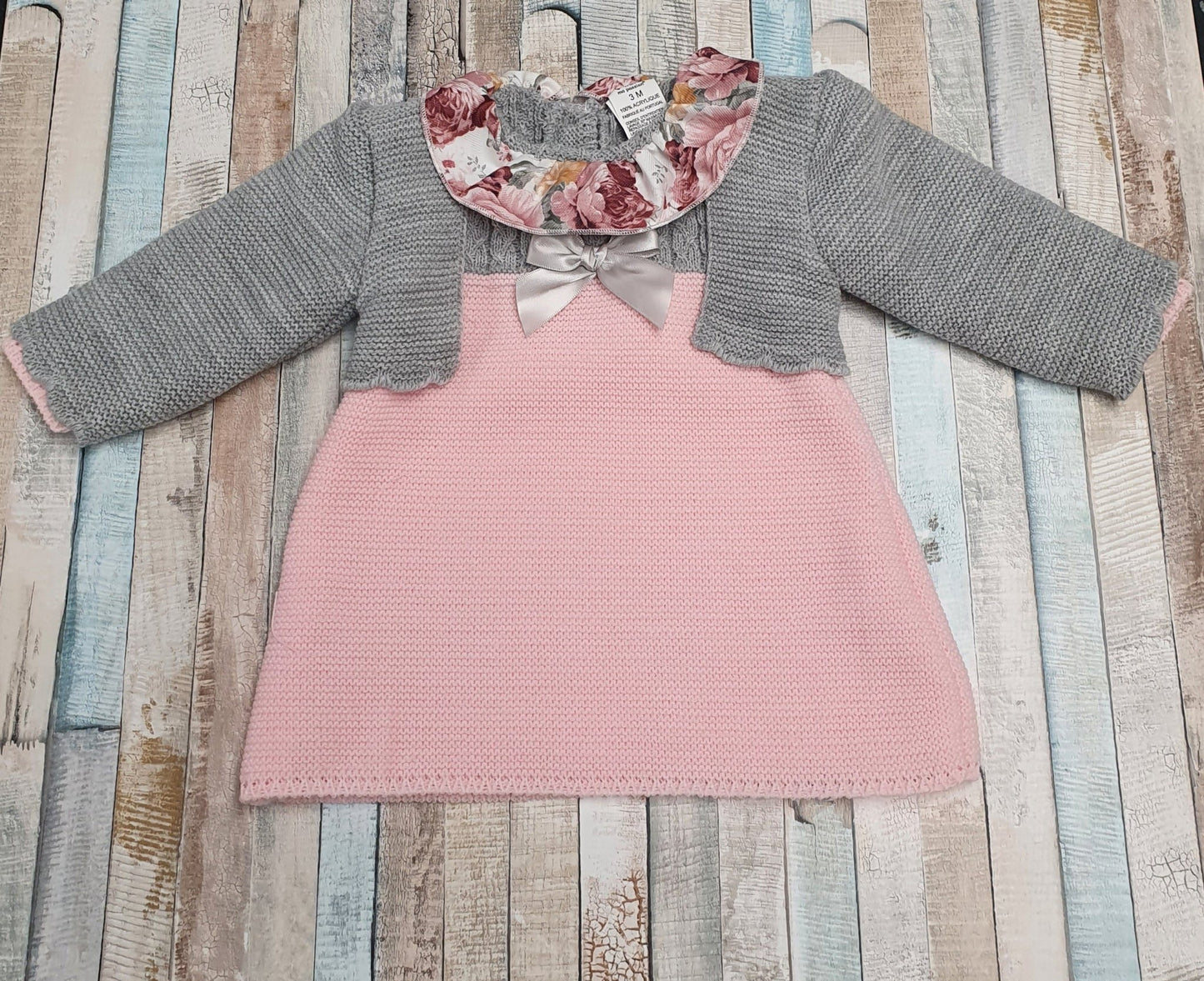 Baby Girls Bebe Caramel Grey & Pink Knitted Dress And Cardigan - Nana B Baby & Childrenswear Boutique