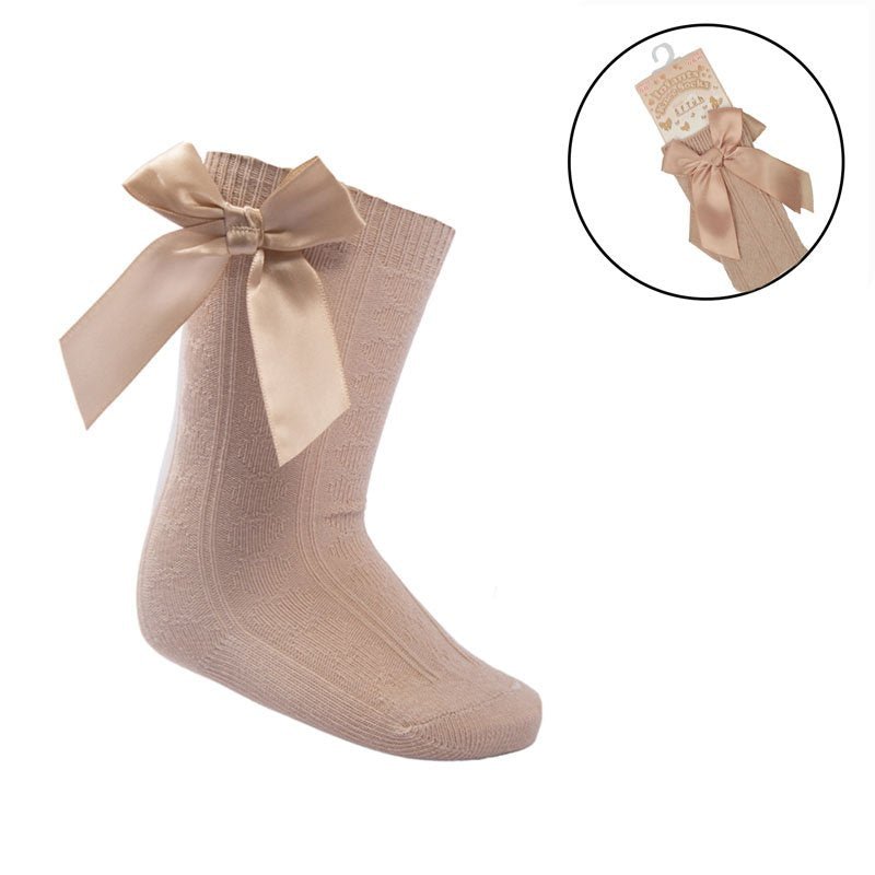Baby Girls Beige Knee Length Bow Socks - Nana B Baby & Childrenswear Boutique
