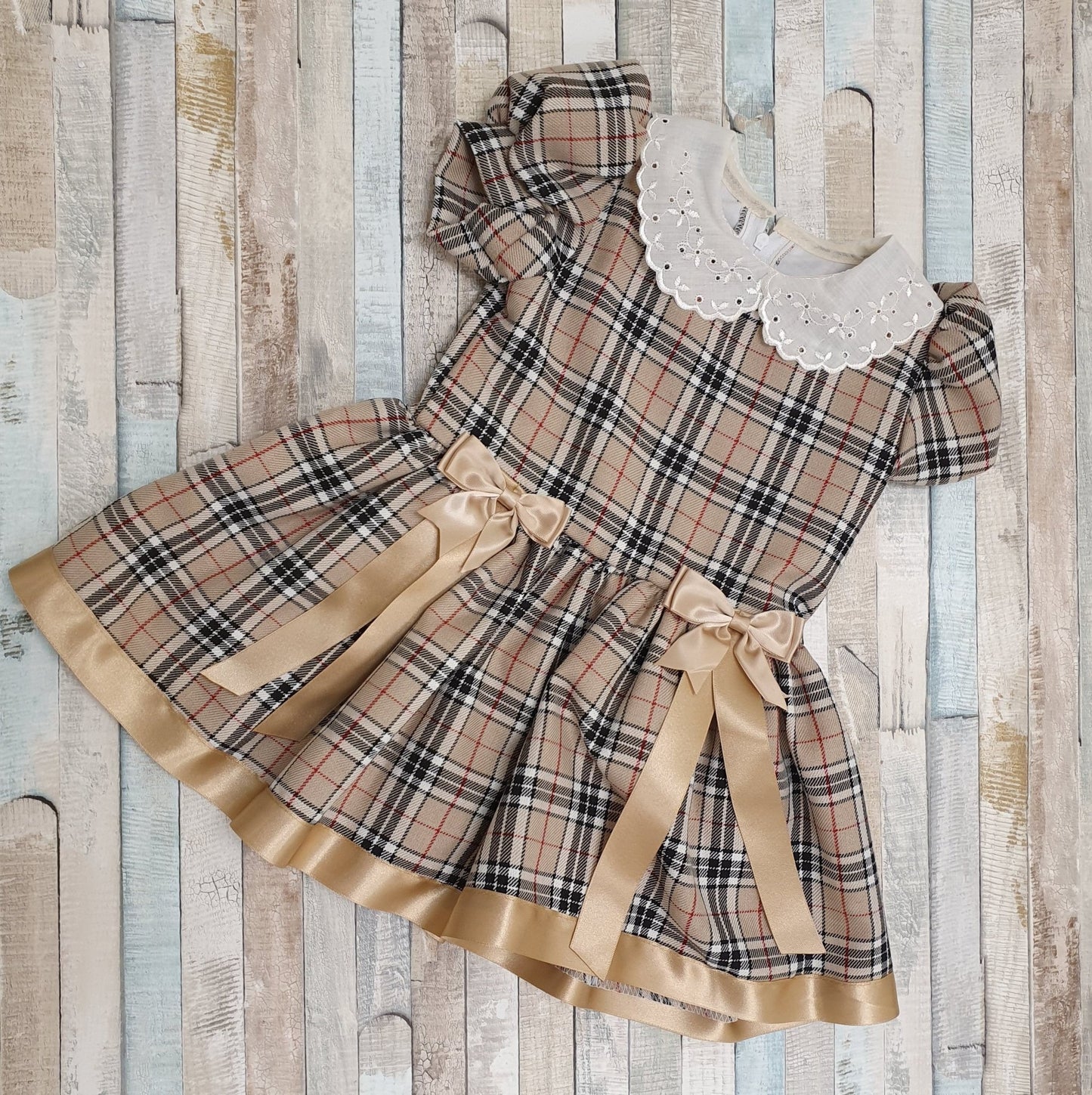 Baby Girls Gold & Beige Tartan Dress - Nana B Baby & Childrenswear Boutique
