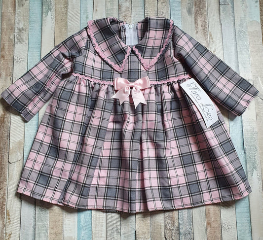 Baby Girls Grey And Pink Tartan Long Sleeve Dress - Nana B Baby & Childrenswear Boutique