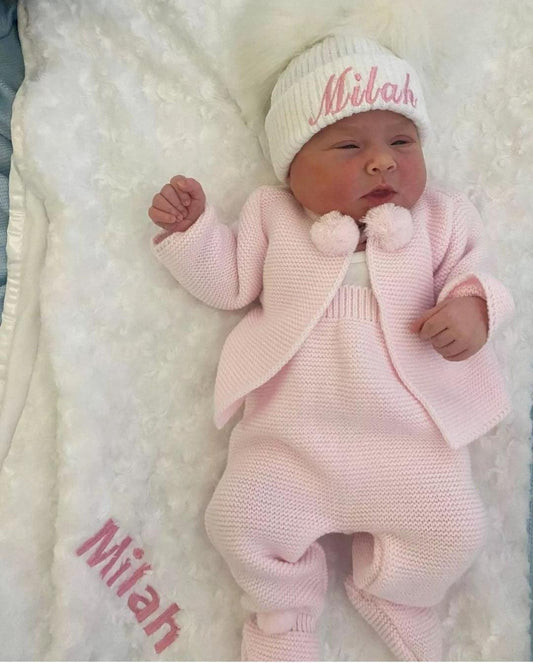 Baby Girls Knitted Pink Pom Pom Set - Nana B Baby & Childrenswear Boutique