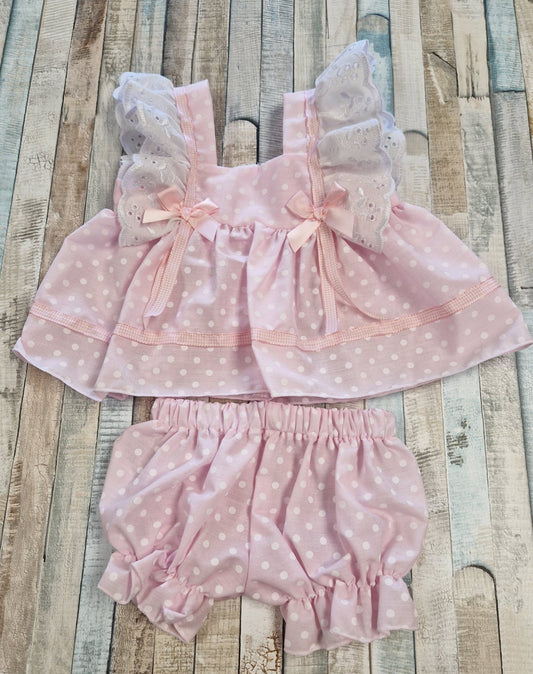 Baby Girls Pink And White Spotted Dress And Bloomers - Nana B Baby & Childrenswear Boutique