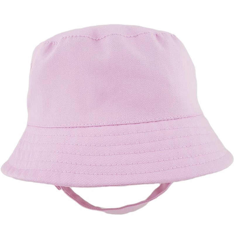 Baby Girls Pink Cotton Bucket Hat With Chin Strap