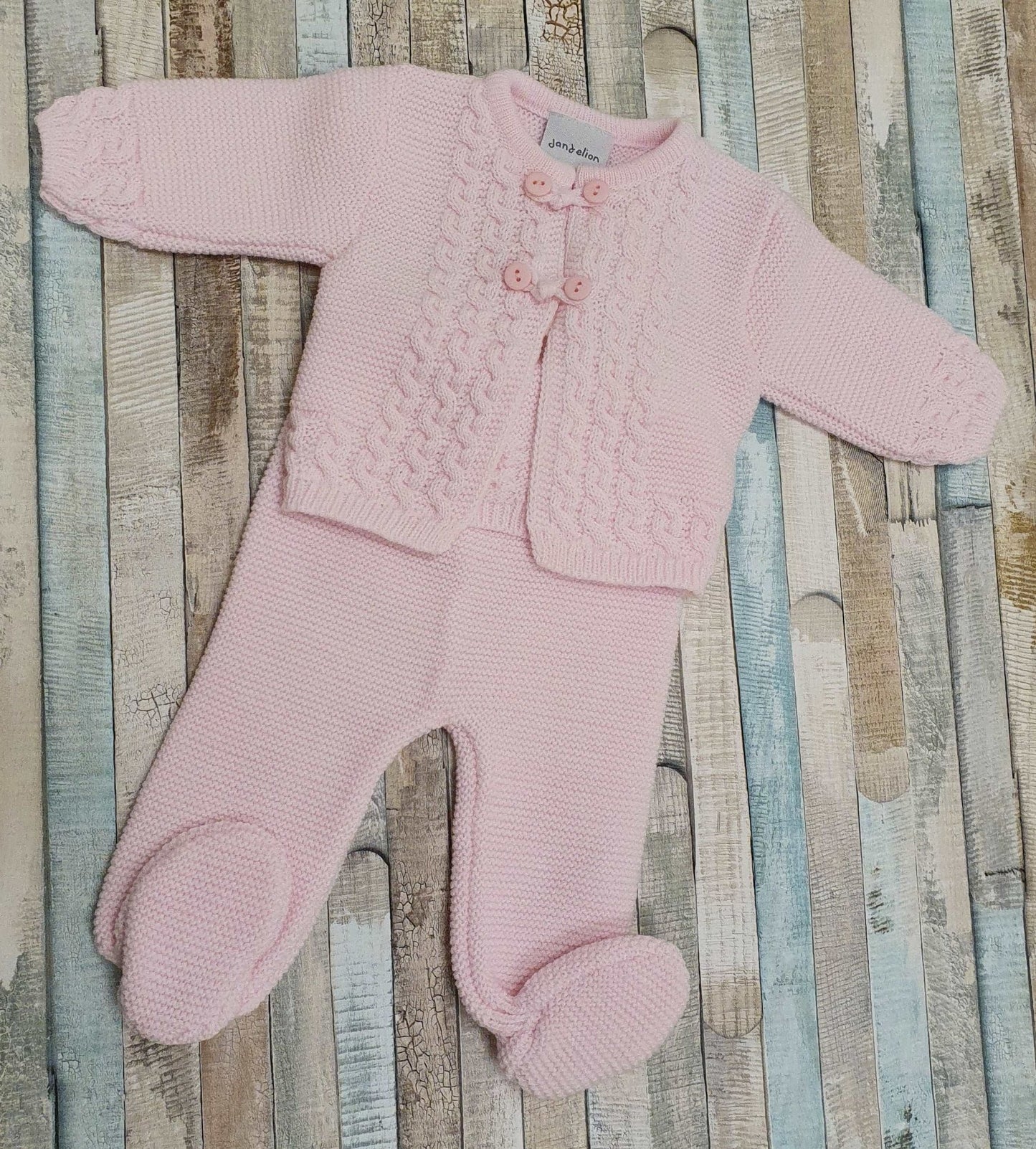 Baby Girls Pink Fancy Knit Loop Button Jacket & Leggings Set