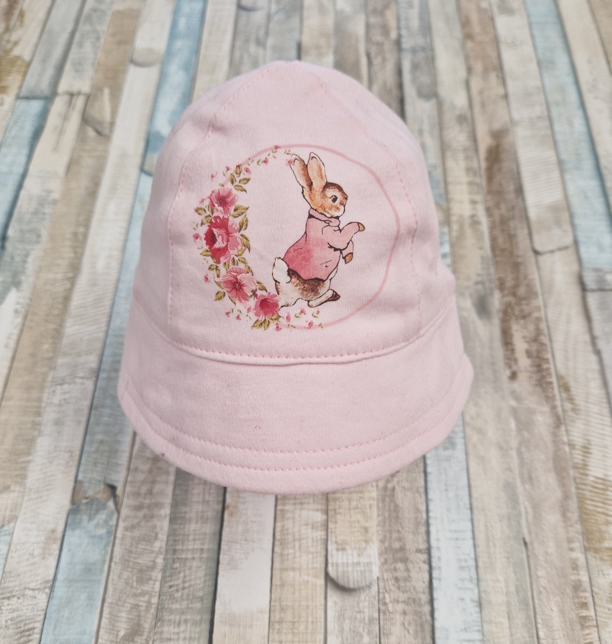 Baby Girls Pink Sunhat With Printed Pink Rabbit Design