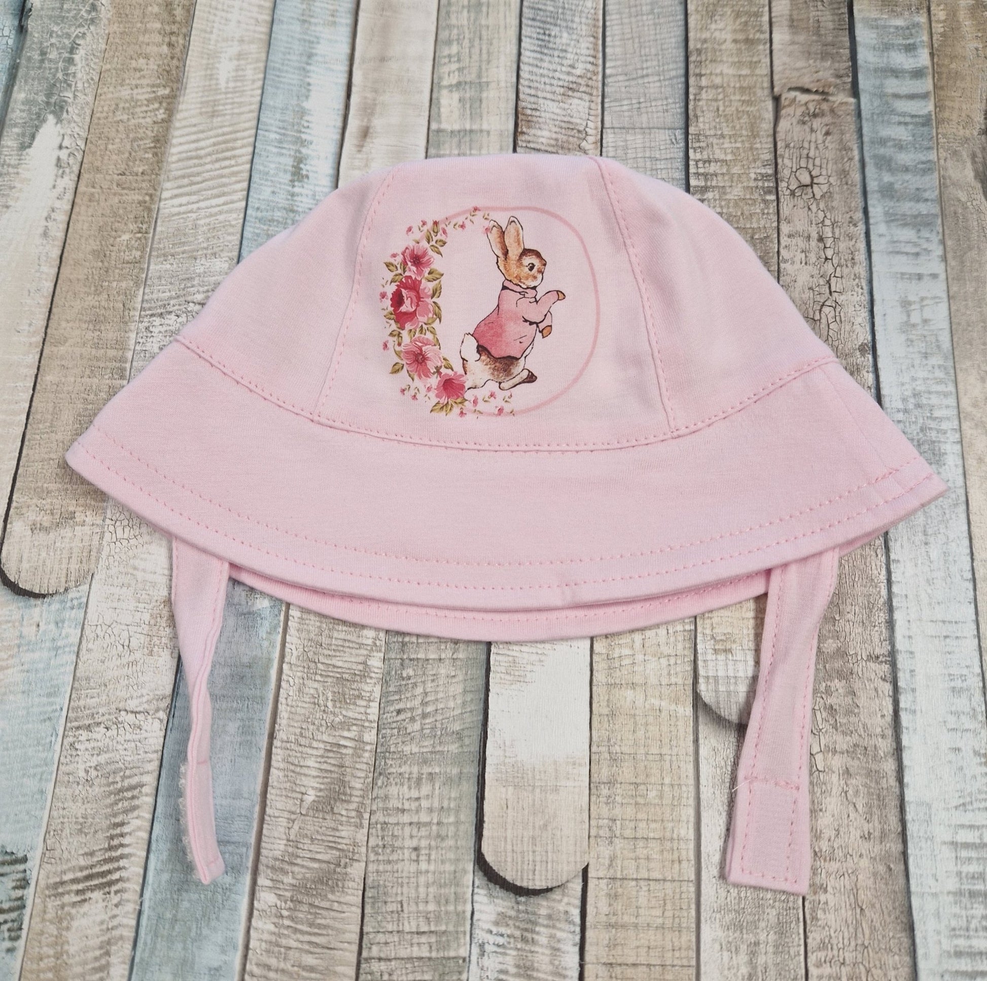 Baby Girls Pink Sunhat With Printed Pink Rabbit Design