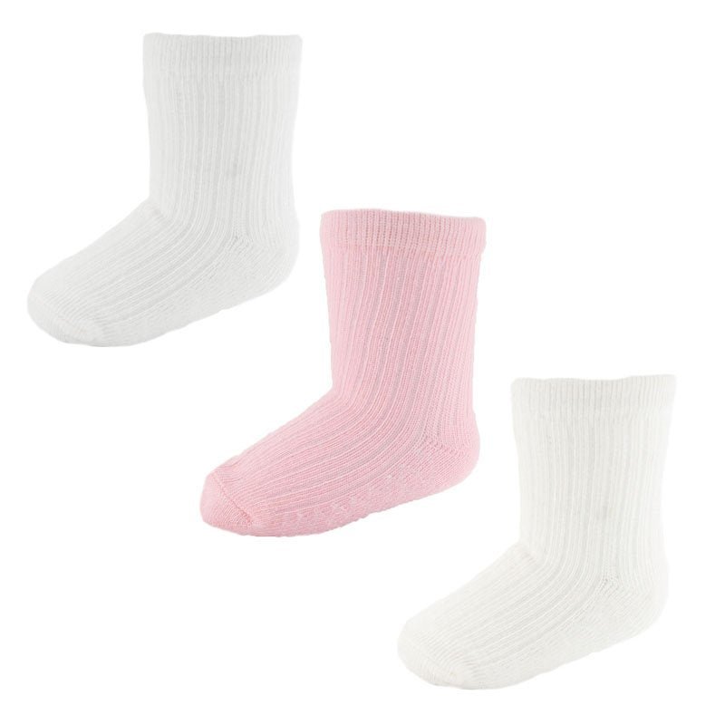 Baby Girls Pink & White Pack Of 3 Ribbed Ankle Socks - Nana B Baby & Childrenswear Boutique