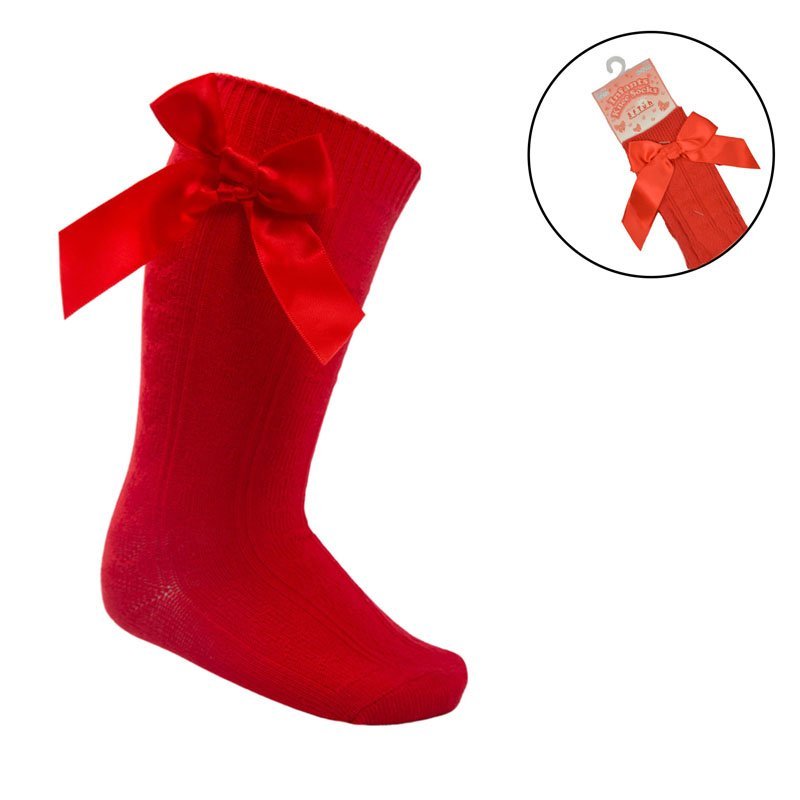 Baby Girls Red Knee Length Bow Socks