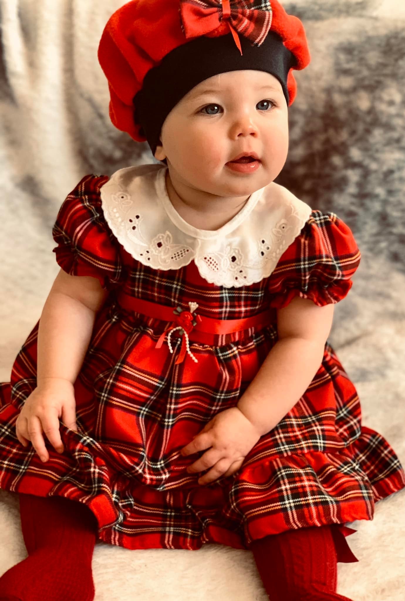 Baby Girls Red Tartan Dress With Matching Jacket & Hat
