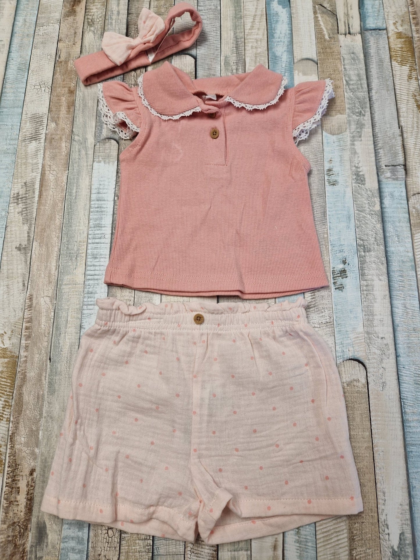 Baby Girls Salmon Pink 3 Piece Short Set