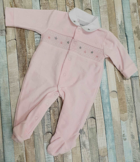 Baby Girls Velour Smocked Sleepsuit - Nana B Baby & Childrenswear Boutique