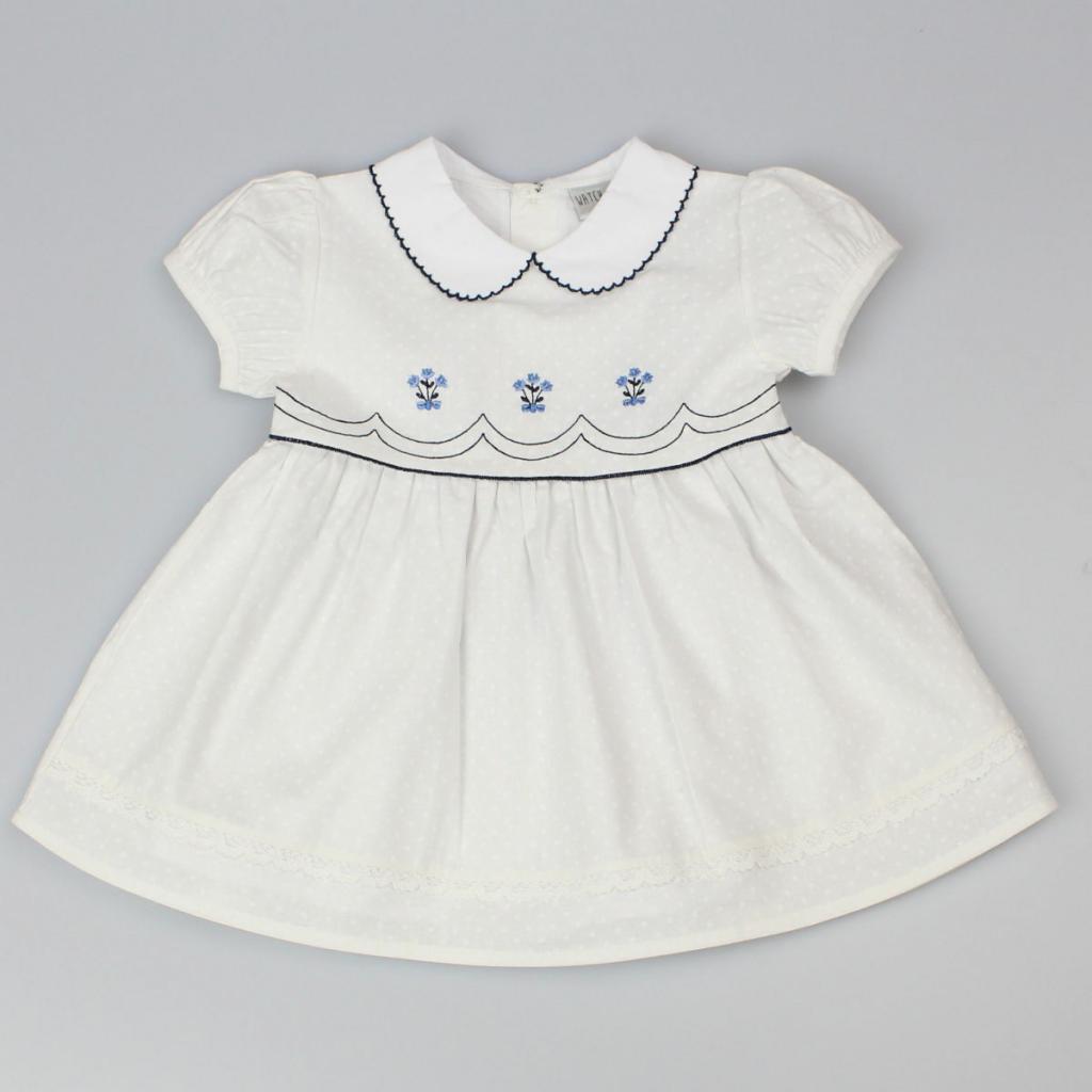 Baby Girls White And Navy Short Sleeved Dress - Nana B Baby & Childrenswear Boutique