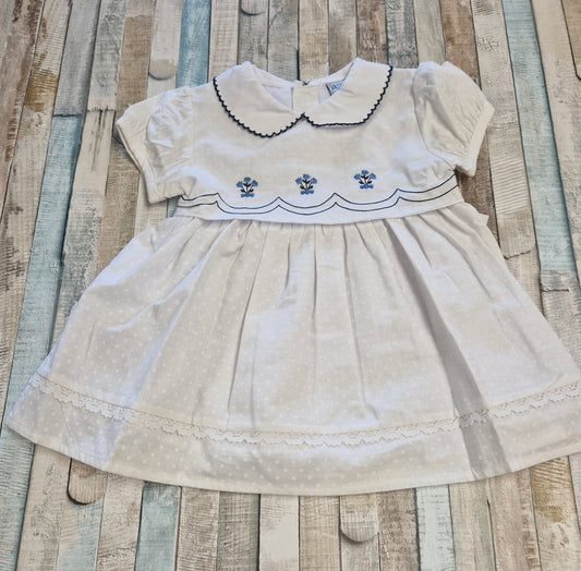 Baby Girls White And Navy Short Sleeved Dress - Nana B Baby & Childrenswear Boutique