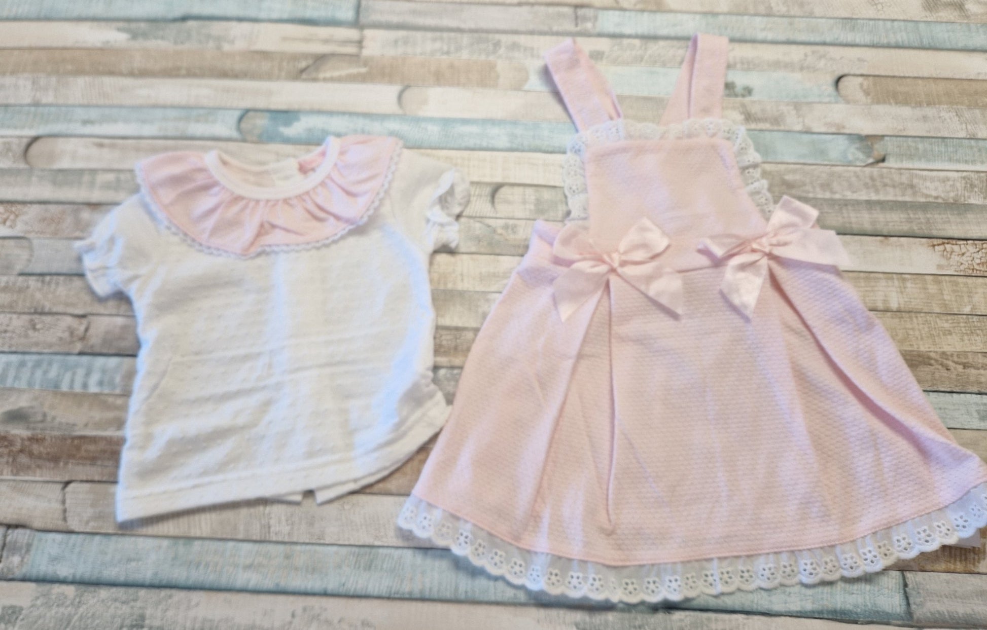 Baby Girls White And Pink Dungaree Dress Set - Nana B Baby & Childrenswear Boutique