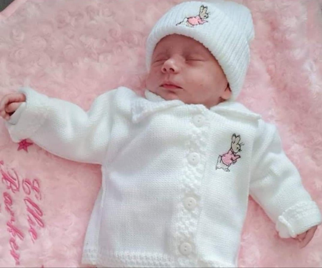 Baby Girls White Cardigan With Pink Rabbit - Nana B Baby & Childrenswear Boutique