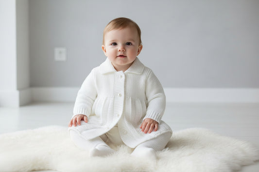 Baby Girls White Knitted Pearl Button Cardigan - Nana B Baby & Childrenswear Boutique