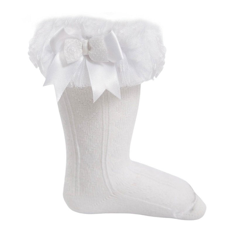 Baby Girls White Organza Knee Length Socks - Nana B Baby & Childrenswear Boutique