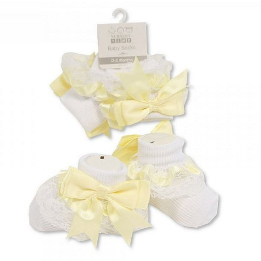 Baby Girls White Socks With Lemon Ribbon & White Lace - Nana B Baby & Childrenswear Boutique