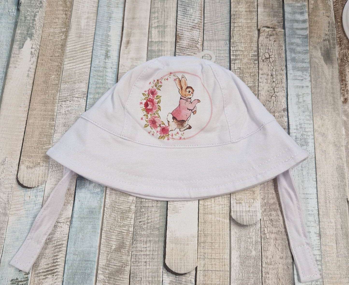 Baby Girls White Sunhat With Printed Pink Rabbit Design - Nana B Baby & Childrenswear Boutique