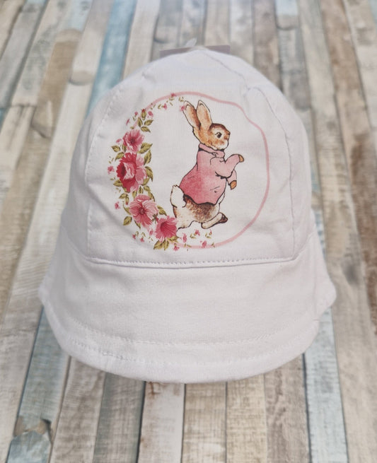 Baby Girls White Sunhat With Printed Pink Rabbit Design - Nana B Baby & Childrenswear Boutique