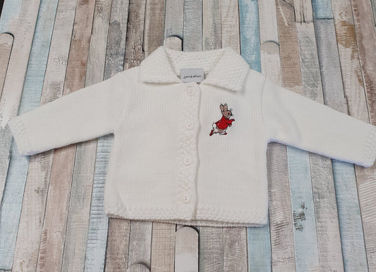 Baby White Cardigan With Red Rabbit - Nana B Baby & Childrenswear Boutique