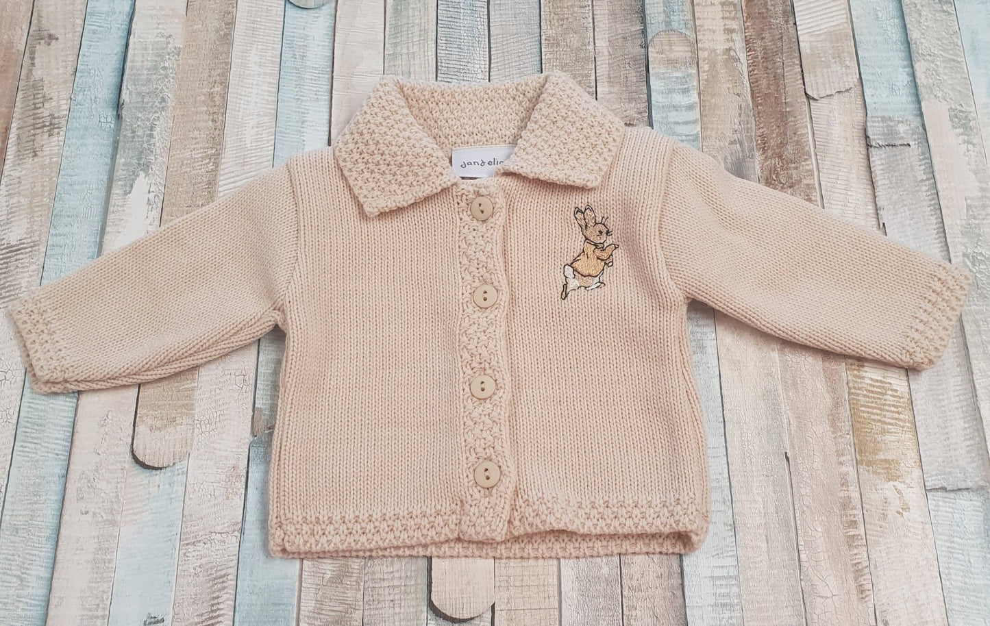 Beige Rabbit Cardigan With Gold Embroidered Rabbit - Nana B Baby & Childrenswear Boutique