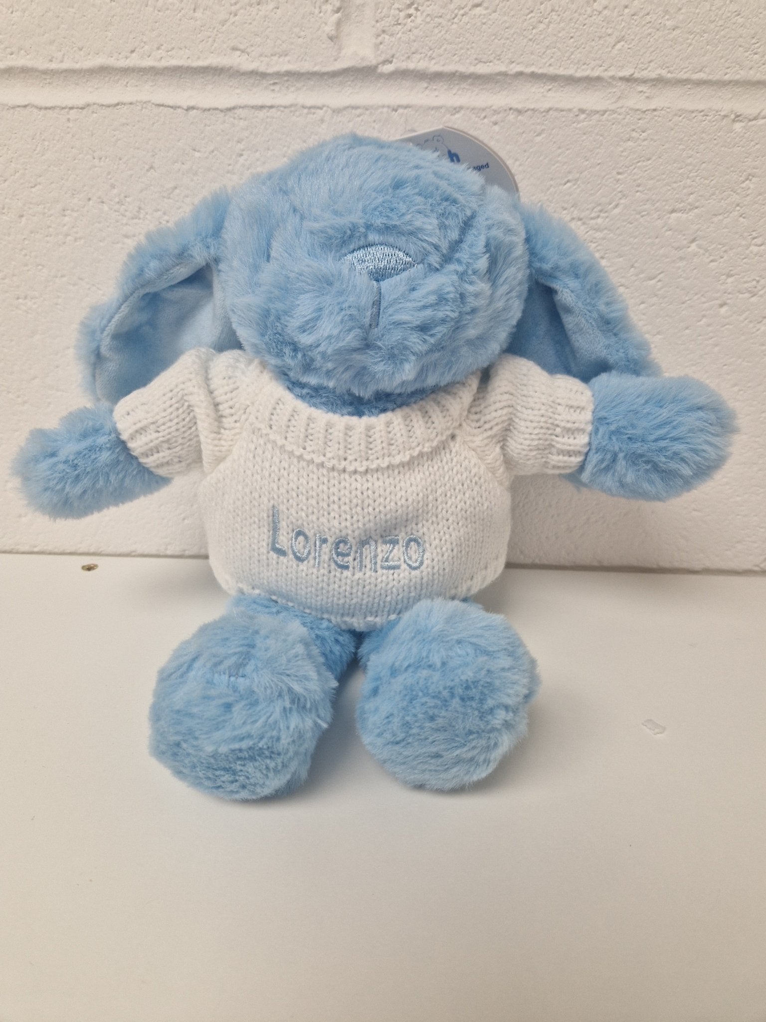 Blue Bunny With Personalised Jumper - Nana B Baby & Childrenswear Boutique