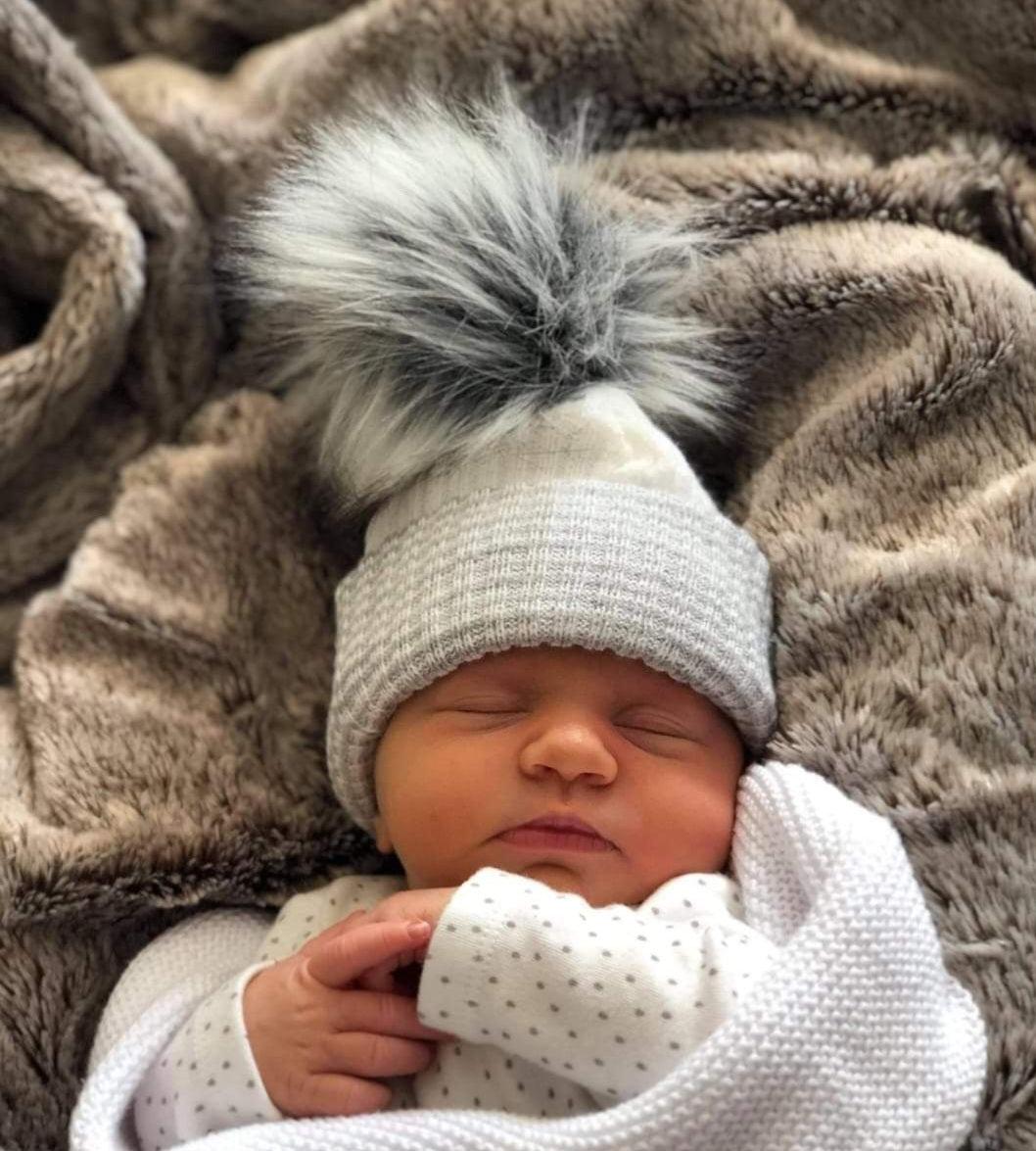 First Size Ribbed Fluffy Faux Fur Baby Pom Pom Hat - Nana B Baby & Childrenswear Boutique